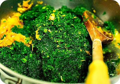 Cooked Pumpkin and Leaves in Pan , Uganda