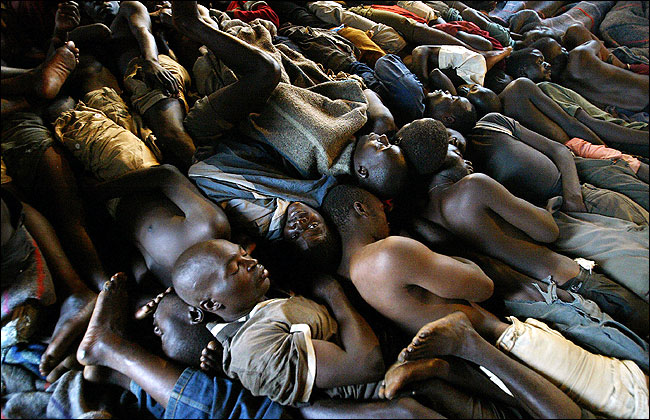 In-mates sleeping in Luzira prison Uganda Kampala Africa