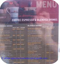 African Coffee Menu