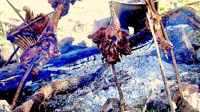 Goat Roasting with Temporary Barbecueing stove